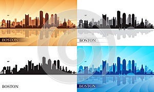 Boston city skyline silhouettes set