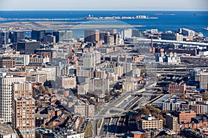 Boston Cityscapes, Aerial view of Boston skyline from Prudential Center in a sunny day