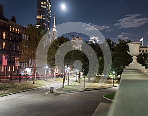 The Boston Common at night in Boston MA