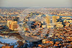 Boston downtown West End at sunset, Massachusetts,