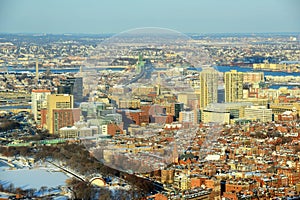 Boston downtown West End in winter, Massachusetts, USA