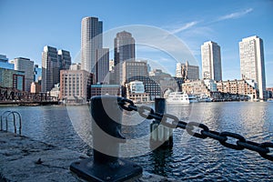 Boston financial district skyline from the Harborwalk