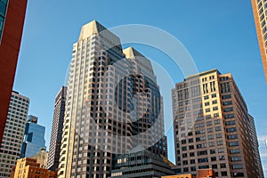 Boston financial district skyline from the Harborwalk