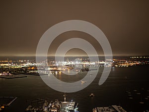 Boston Harbor As Seen From A Birds Eye View At Night In Winter
