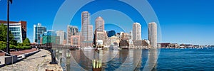 Boston Harbor and Financial District in Boston, Massachusetts.