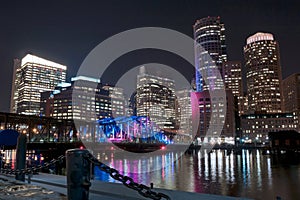 Boston Harbor and Financial District at night