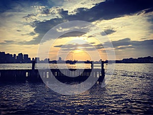 Boston Harbor Skyline at Sunset