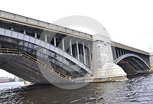 Boston Longfellow Bridge details over Charles river in Massachusettes state of USA