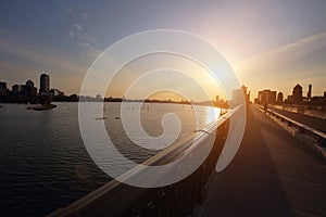 Boston Longfellow bridge at sunset
