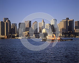 Boston Massachusetts skyline and waterfront view in the morning
