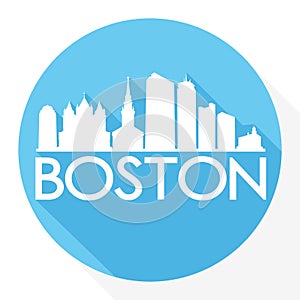 Boston Massachusetts United States Of America USA Round Icon Vector Art Flat Shadow Design Skyline City Silhouette Template Logo