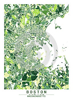 Boston Massachusetts USA Creative Color Block city Map Decor Serie