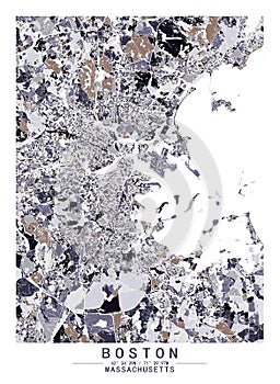Boston Massachusetts USA Creative Color Block city Map Decor Serie