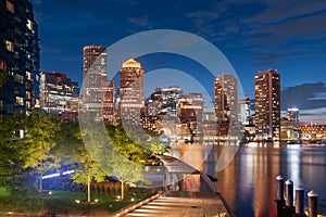 Boston, Massachusetts, USA Downtown City Skyline and Pier