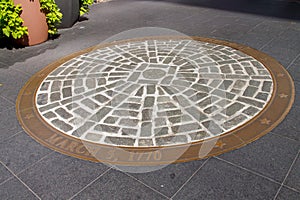 Boston Massacre site isign n downtown district, Boston, Massachusetts, USA