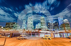 Boston night skyline from city pier