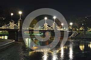 Boston public park bridge at night