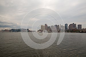 Boston skyline and cityscape from the harbor