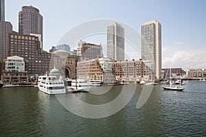 Boston skyline and cityscape from the harbor