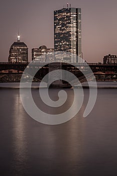 Boston skyline and the Longfellow bridge at night