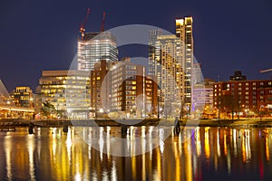 Boston skyline at night, Massachusetts, USA