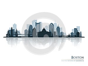 Boston, skyline silhouette with reflection.