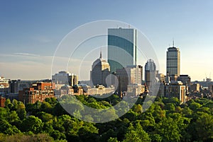Boston skyline at sunset