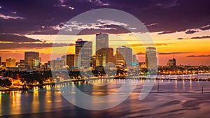 Boston Skyline at sunset, Boston, Massachusetts, United States, Skyline of New Orleans with Mississippi River at Dusk, AI