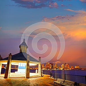 Boston skyline at sunset Piers Park Massachusetts