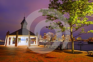 Boston skyline at sunset Piers Park Massachusetts