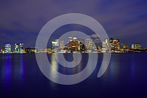 Boston skyline at sunset and river in Massachusetts
