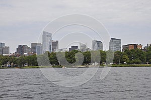Boston Skyline view from Charles river in Boston Massachusettes State of USA