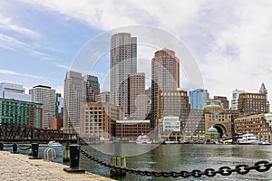 Boston Skyline view of Rowes Wharf taken from Fan Pier