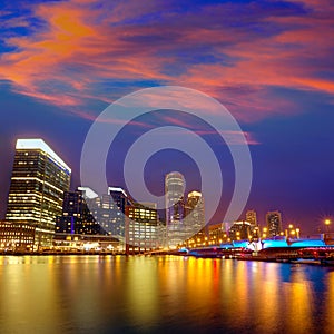 Boston sunset skyline at Fan Pier Massachusetts