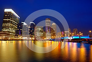 Boston sunset skyline at Fan Pier Massachusetts