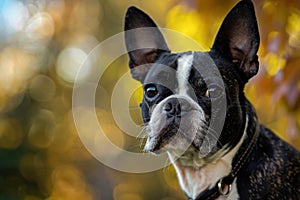 Boston Terrier in Autumn Bliss