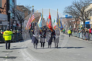 Military March in Saint Patrick's Day parade Boston, USA