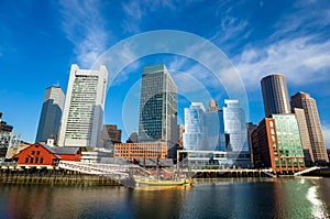 Boston waterfront with skyscrapers and bridge