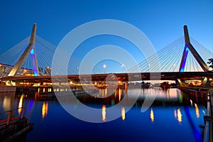 Boston Zakim bridge sunset in Massachusetts