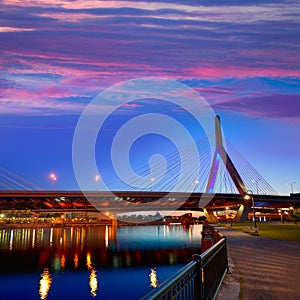 Boston Zakim bridge sunset in Massachusetts