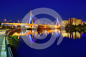 Boston Zakim bridge sunset in Massachusetts