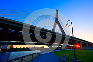 Boston Zakim bridge sunset in Massachusetts