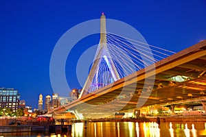 Boston Zakim bridge sunset in Massachusetts