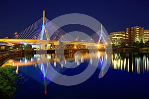 Boston Zakim bridge sunset in Massachusetts