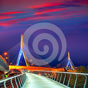 Boston Zakim bridge sunset in Massachusetts