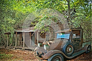 Bostwick, Georgia/USA-09/17/16 Model T Ford truck parked at a abandoned homestead