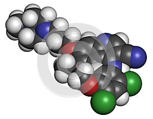 Bosutinib chronic myelogenous leukemia (CML) drug molecule. Tyrosine kinase inhibitor targeting Bcr-Abl and SRc family kinase photo