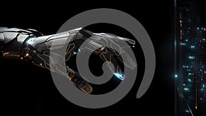 bot robot android hand touching control panel stock charts. AI generative