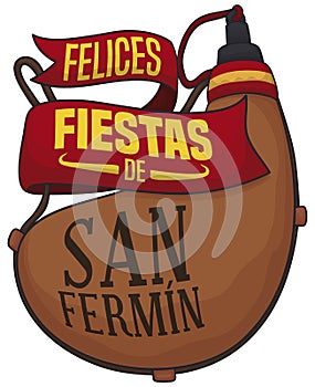 Bota Bag with Ribbons to Celebrate San Fermin Festival, Vector Illustration photo