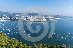 Botafogo bay with many sailing ships and central Rio de Janeiro in Brazil